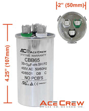 Load image into Gallery viewer, 35/5 dual run capacitor, dual run capacitor 35+5 440v, 35+5 microfarad HVAC capacitor, 35/5 capacitor, 35+5 microfarad, 35/5 round capacitor, 35/5 air conditioner part, 35+5 motor capacitor, 35+5 replacement capacitor, 35 microfarad capacitor, air conditioner capacitor 35/5 440v, 35+5 MFD, 35/5 capacitor troubleshooting, 35/5 DIY capacitor replacement, 35/5 dual run capacitor UL certified, 35+5 dual run capacitor round, HVAC dual run capacitor 35/5, hvac unit, microfarad, volt, repair