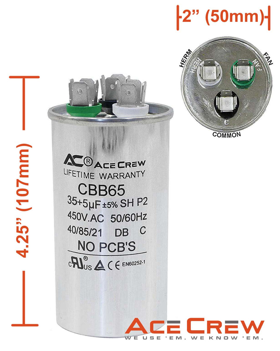 35+5 uf 35/5 MFD ±5% 370V/450VAC CBB65 Dual Run Capacitor