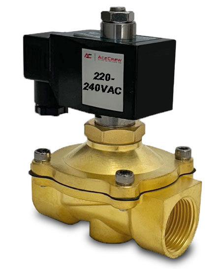 Brass Solenoid Valve NO 1 inch NPT 220VAC, 240VAC Normally Open for Water, Air & Gas