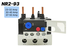 Load image into Gallery viewer, NR2-93 thermal relay, NR2-93 relay, circuit breaker, overcurrent protection, normally open, normally closed, control system, power distribution, motor control, HVAC system, power control, electrical safety, industrial equipment, heating element, trip curve, industrial machinery, fan protection, motor protection, automation, enclosure, thermal relay with contactor, electrical engineering, electrical safety, thermal relay 23A-50A thermal relay 