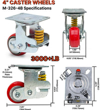 Load image into Gallery viewer, Spring Loaded Shock Absorbing Casters, Industrial Grade Polyurethane 4&quot; Wheel, Rigid, Brake Locking and Swivel Options