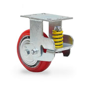 Heavy Duty Caster Wheels, industrial caster wheels, shock absorbing casters, load bearing casters, high capacity casters, spring loaded casters, floor protection casters, smooth-rolling casters, spring casters, steel casters, swivel caster, rigid caster, brake casters, material handling casters, machine casters, warehouse casters, factory casters, high load casters, caster wheel dimensions, 6