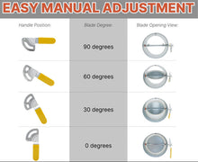 Load image into Gallery viewer, manual vent damper for controlling airflow, adjustable vent damper for HVAC systems, manual damper open and closes positions, manual vent damper installed in duct,  manual vent damper with lever and locking screw, airflow direction, regulate airflow, galvanized steel, silicone seal flap, damper manual handle angles