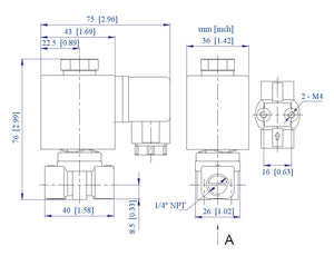 Brass Solenoid Valve NO 1/4 inch , 12VDC Normally Open for Water, Air & Gas