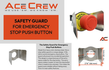 Load image into Gallery viewer, e-stop button, emergency stop, safety guard, heavy duty hazard control, machine safety, industrial safety, operator safety, machine guarding, e-stop button safety guard, safety guard for emergency stop button, red emergency stop button with safety guard, safety guard preventing accidental activation of e-stop button, stop switch, safety compliance, Risk Assessment, machine guarding, operator protection, emergency stop activation, Safety locking mechanism, stainless steel e-stop guard, metal e-stop cover