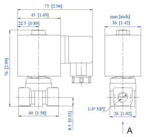 Measurements of Normally Closed Valve 1/4 Inch 