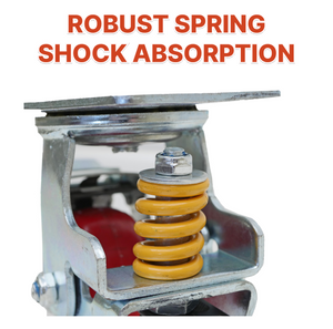 Heavy Duty Caster Wheels, industrial caster wheels, shock absorbing casters, load bearing casters, high capacity casters, spring loaded casters, floor protection casters, smooth-rolling casters, spring casters, steel casters, swivel caster, rigid caster, brake casters, material handling casters, machine casters, warehouse casters, factory casters, high load casters