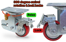 Load image into Gallery viewer, Heavy Duty Spring Shock Absorbing Caster Wheel Spring-Loaded Caster Industrial Grade Polyurethane, Wear Resistant Caster Wheels, Fixed - Swivel/Rigid- Brake Locking, Spring Shock Absorbing Design, 6&quot; Wheel