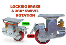 Load image into Gallery viewer, Heavy Duty Spring Shock Absorbing Caster Wheel Spring-Loaded Caster Industrial Grade Polyurethane, Wear Resistant Caster Wheels, Fixed - Swivel/Rigid- Brake Locking, Spring Shock Absorbing Design, 8&quot; Wheel