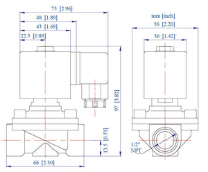 Brass Solenoid Valve NC 1/2 inch NPT , 110V/120VAC Normally Closed for Fluid Air & Gas