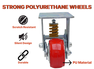 Heavy Duty Spring Shock Absorbing Caster Wheel Spring-Loaded Caster Industrial Grade Polyurethane, Wear Resistant Caster Wheels, Fixed - Swivel/Rigid- Brake Locking, Spring Shock Absorbing Design, 8" Wheel