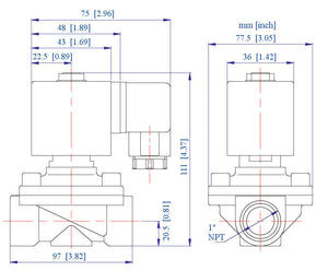 AceCrew Normally Closed 1 inch solenoid valves dimensions