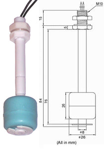 Plastic Float Switch, Liquid Water Level Sensor, Fish Tank 100mm, Pool Liquid level sensor, level controller, liquid level indicator, tank level control, pump control, float, switch, cable, housing, temperature rating, pressure rating