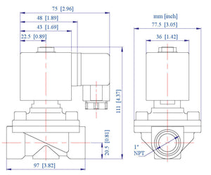 AceCrew Electric Solenoid Valve 1 inch dimensions